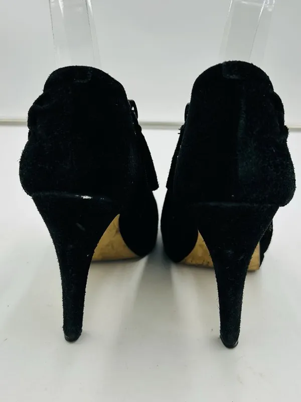 Nine West Evenly Black Suede 4" Heel Open Toe Silver Ball Details Sz 6.5M - Image 7