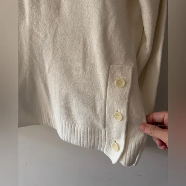 J. Crew White Wool Blend Turtleneck‎ Sweater Button Detail - Image 5