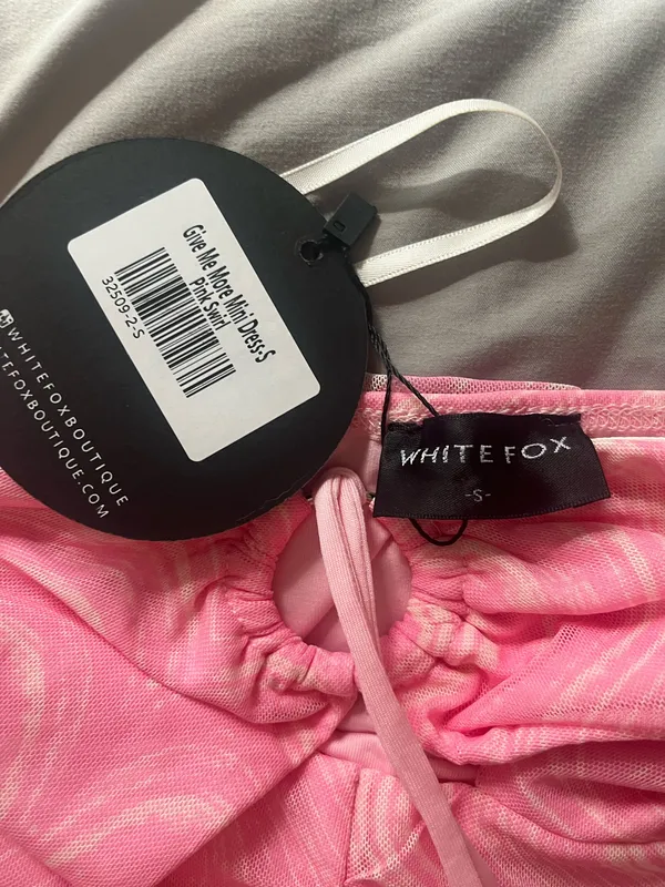 Pink white fox strapless dress - Image 3
