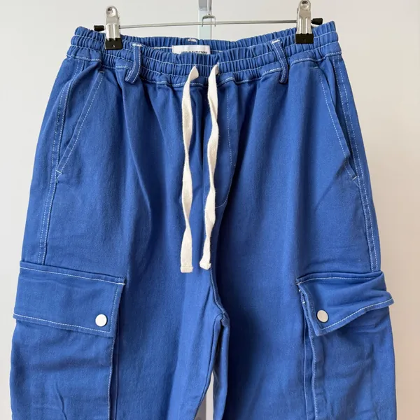 Urban Outfitters‎ sz S Blue Cargo Pants Drawstring Waist Skater Y2K - Image 2