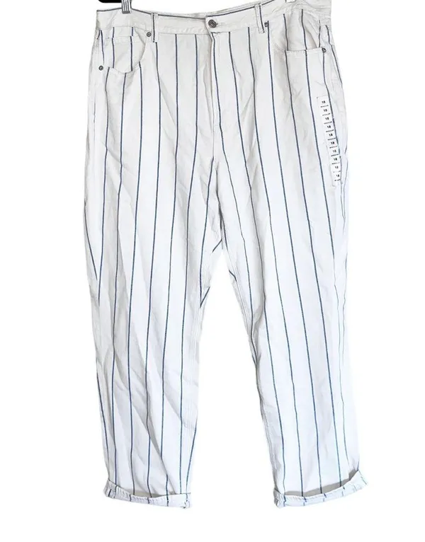 Nwt American Eagle Outfitters Blue White Striped High Rise Mom Jeans - Image 2
