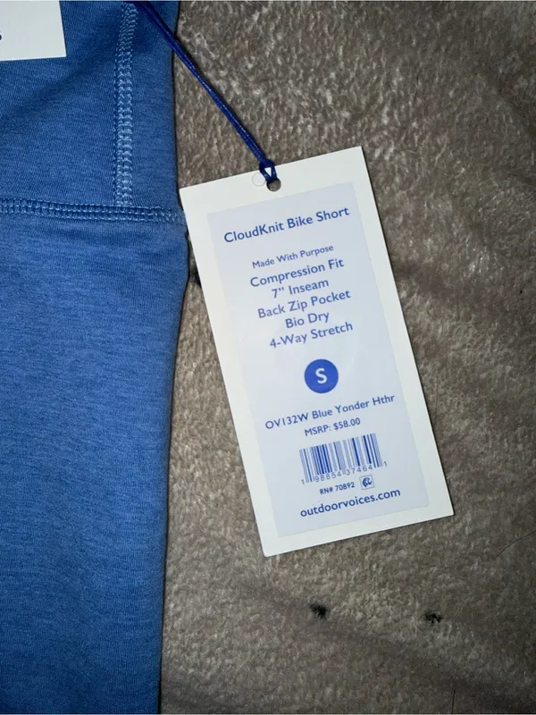 Outdoor Voices High Rise Bike Shorts Blue Hidden Pocket Size Small - Image 4