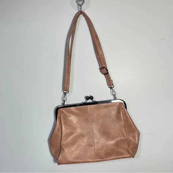 Pink Faux Leather Kiss‎ Lock Shoulder Bag with adjustable straps - Image 5