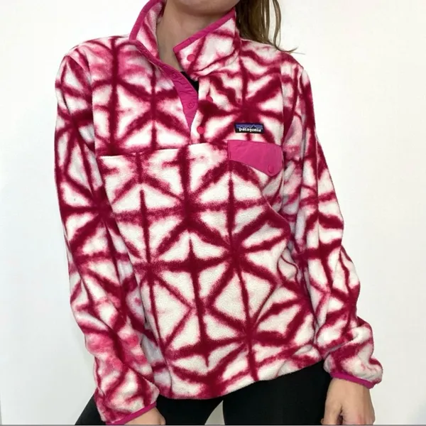 Patagonia Synchilla Fleece Jacket Pink Diamond Tie Dye Size Small - Image 2
