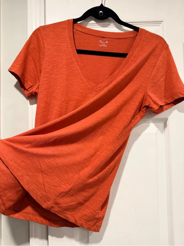 NWOT Madewell Size S Burnt Orange V Neck Short Sleeve Slub Cotton Tee Shirt - Image 2