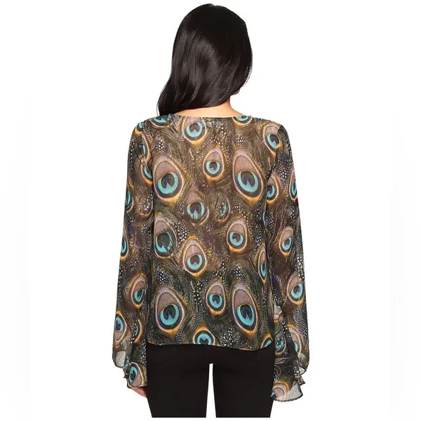 Show Me Your MuMu Zuko Lace Up Feather Top Blouse Size Small Bohemian Sheer - Image 9