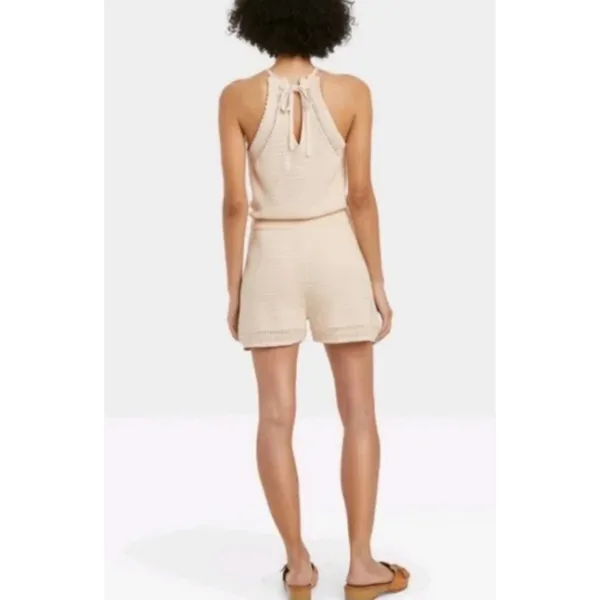 Universal Thread‎ Cream Sweater Knit Halter Romper Drawstring Waist Cream Medium - Image 2