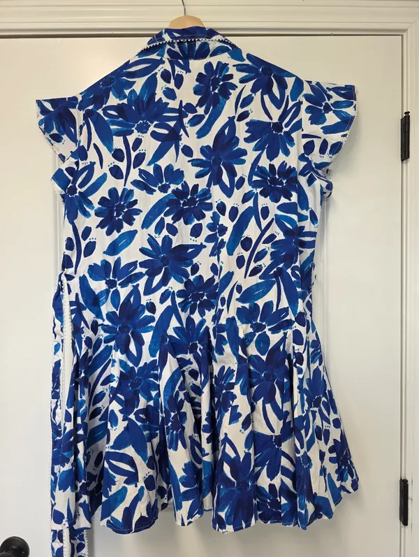 Womens Mini Floral Blue Shirt Dress Size 2X Fit An Flare Tropical Homecoming - Image 4