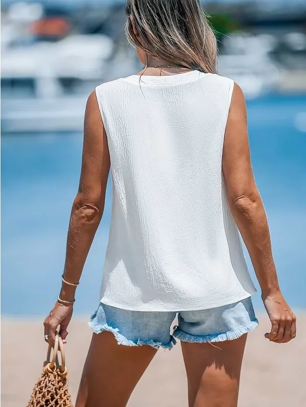 Cupshe White Sleeveless Embroidered Split-Neck Camisole - Image 2