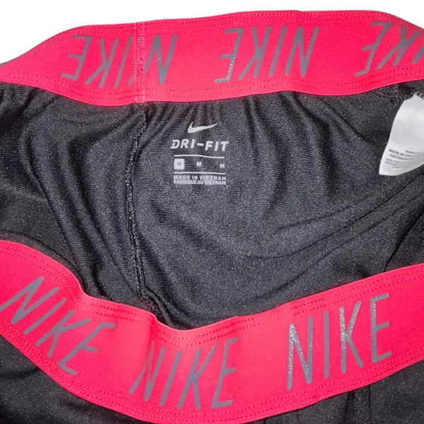 Nike Dri-FIT Womens Running Shorts Black Pink Logo Waistband 885273-013 Size M - Image 4