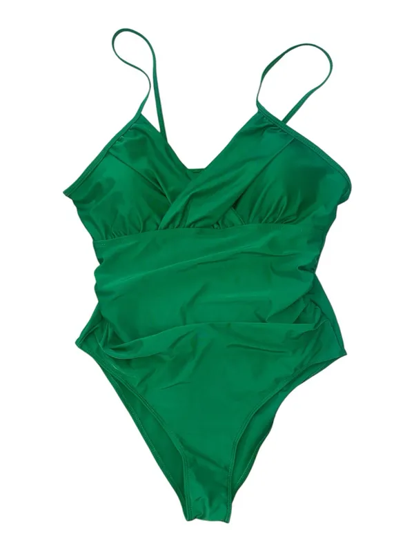 Emerald Green Wrap One-Piece Swimsuit - Size XL - Image 3