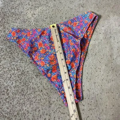 Strawberry Milk Mob Floral High Leg Bikini Bottom Womens XL Blue Orange Retro - Image 5