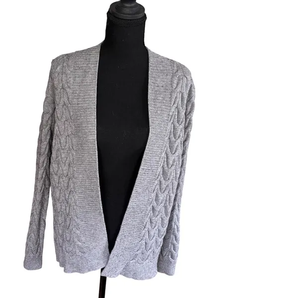 Cyrus Womens Gray Cable Knit Open Front Cardigan Sweater‎ Textured Medium Chic - Image 7