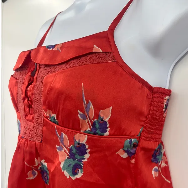 American Eagle Y2K Babydoll Top Sz XS Coquette Satin Festival Smocked Cottage - Image 5