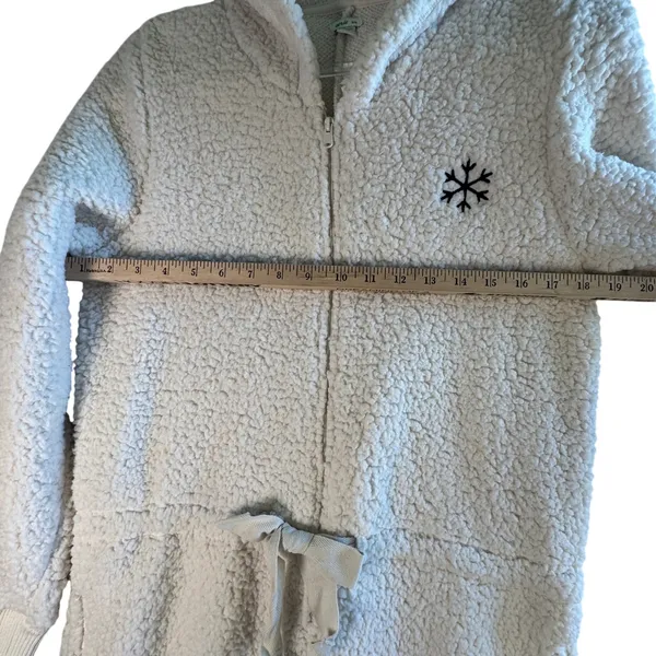 Aerie‎ Sherpa One Piece Pajamas Snow Way Fleece Hooded Onesie Cream White M NWT - Image 7