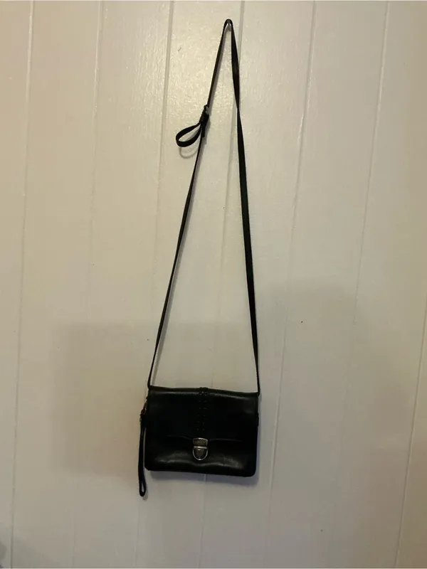 Rare Vintage Black Leather Patricia Nash Bianco Crossbody Organizer Handbag Bag - Image 4