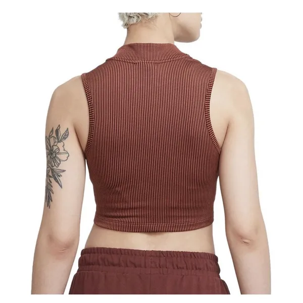 Nike Air Women's Sportswear Rib Crop Tank Top Mock Neck Slim Fit Canyon Rust Sm - Image 2