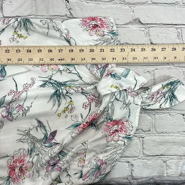 Buffalo David Bitton Top Womens White Floral Print Front Tie Blouse Small - Image 13
