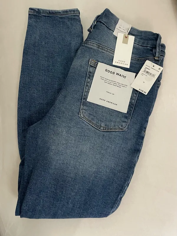 Good American Good Waist NWT High Rise Distressed Skinny Jeans Blue Size 10 - Image 9