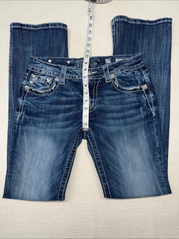 Miss Me Dark Blue Faded Flare Jeans - Image 8