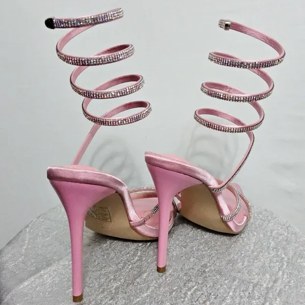 Pink Rhinestone Spiral Heels | women’s Size 8 Satin Pointed Toe Stilettos(B14) - Image 7