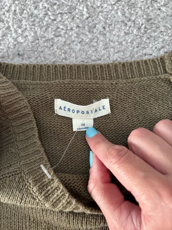 Aeropostale Olive Cold Shoulder Lace-Up Sleeve Crewneck Sweater - Image 5