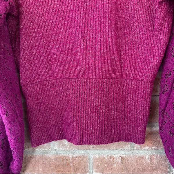 Anthropologie Lace Sleeve Women’s Medium Berry Pink Ribbed Feminine Flirty - Image 12