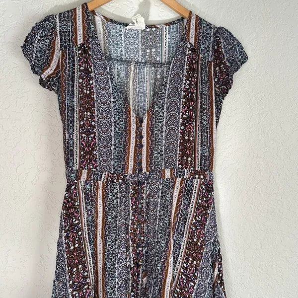 Jaase Midi Dress Button Up Purple Brown Fall Fairy Romantic Boho Prairie Peasant - Image 2
