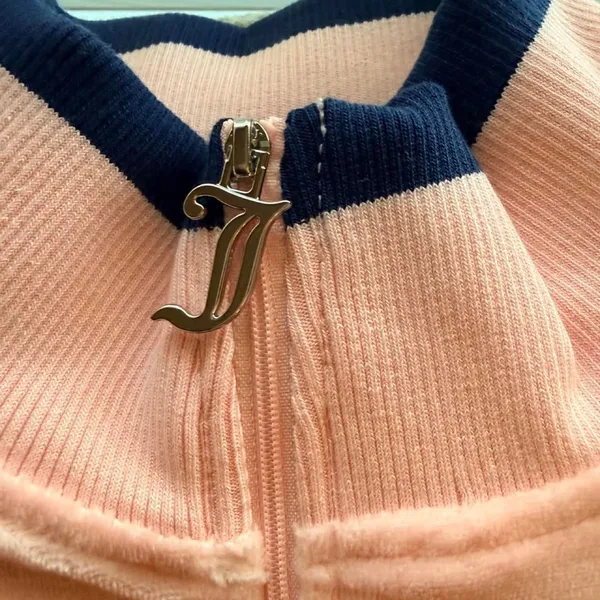 Medium Juicy Couture Velour Track Jacket Pink Navy Piping Juicy Anyone - Image 5