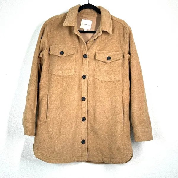 S Thread & Supply Women's Camel Shirt Jacket Shacket Tan Outerwear Thick - Image 2