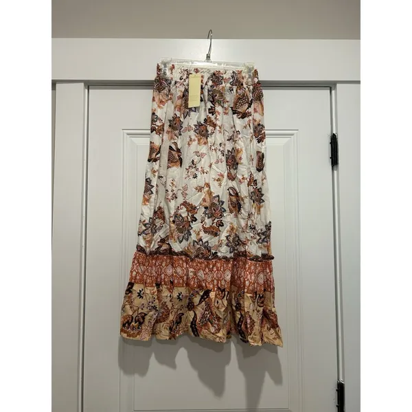 Floral Linen Blend Maxi Skirt Women’s Large Romantic Prairie Cottagecore Modest - Image 4