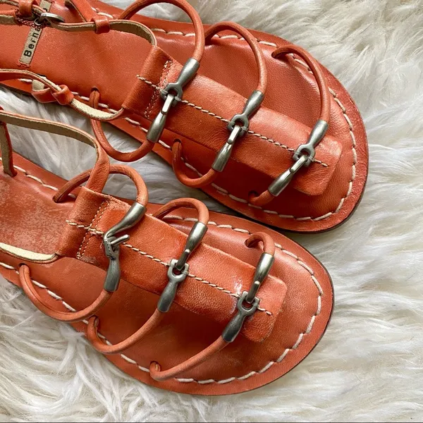 Bernardo Leather Gladiator Sandal Coral color with Silver Hook Detail - Image 2