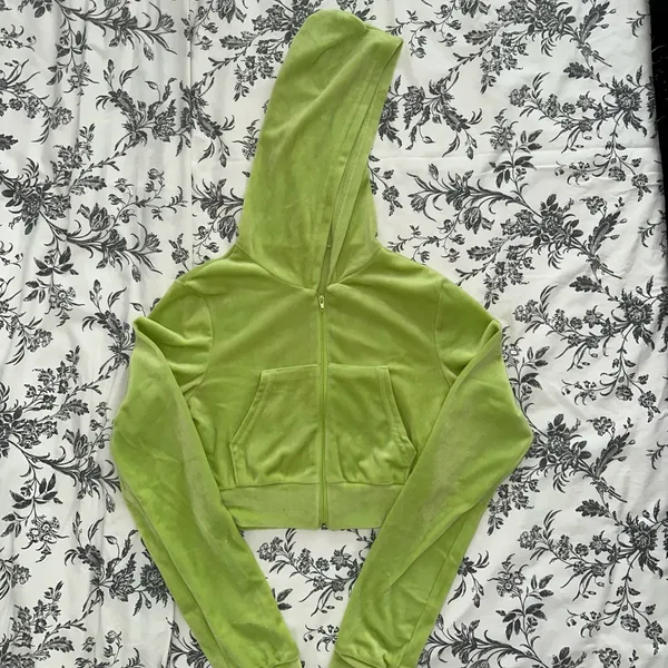 Lime Green Rhinestone Bunny Cropped Hoodie - Image 4