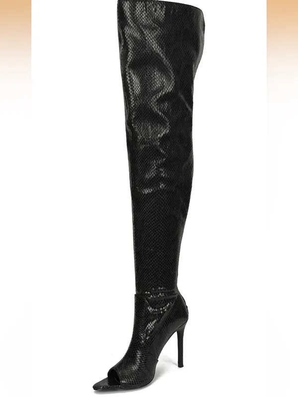 Cape Robbin Black Over-The-Knee Faux Snakeskin Stiletto Boots - Image 3