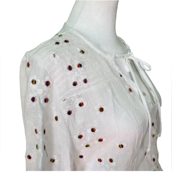 Anthropologie fig‎ & flower Smocked Semi-Sheer Peasant with rainbow Embroidered Flowers Boho - Image 3