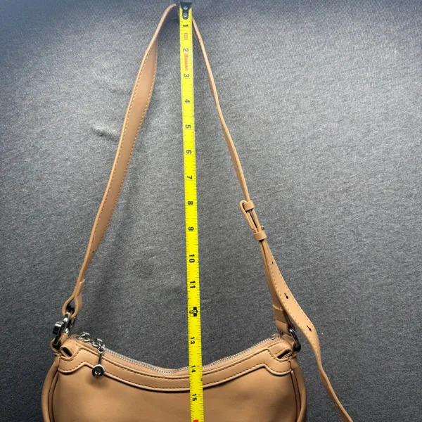 Woven Faux Leather Shoulder Bag Tan Small Hobo Purse Adjustable Strap - Image 6