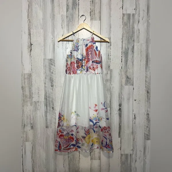 BCX Girl Floral Halter Dress Size 14 White Multicolor Chiffon Midi Dress - Image 4