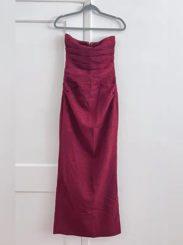 Babyboo PANDRA MAXI DRESS SPARKLE Strapless Ruched Midi dress in wine, S - Image 3