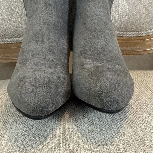 Grey faux Suede Over the Knee Boots Block Heel OTK Charcoal Long Tall Boots 9 - Image 3