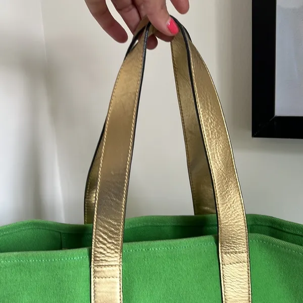 Lauren Ralph Lauren Green and Gold Summer Canvas Tote - Image 2