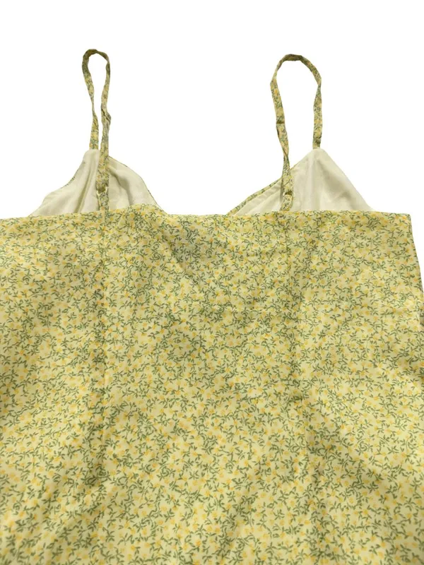 Divided Yellow Green Floral Mini Dress Sundress Tie Front Cutout X-Small Women's - Image 6