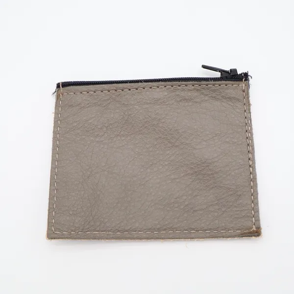Womens Coin Pouch Slate Gray Grain Leather Textured Basket Weave Card Holder - Image 4