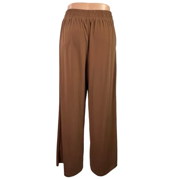 Women's Brown High Waisted Wide Leg Pocket Baggy Trousers Dress Pants Size M - Image 3