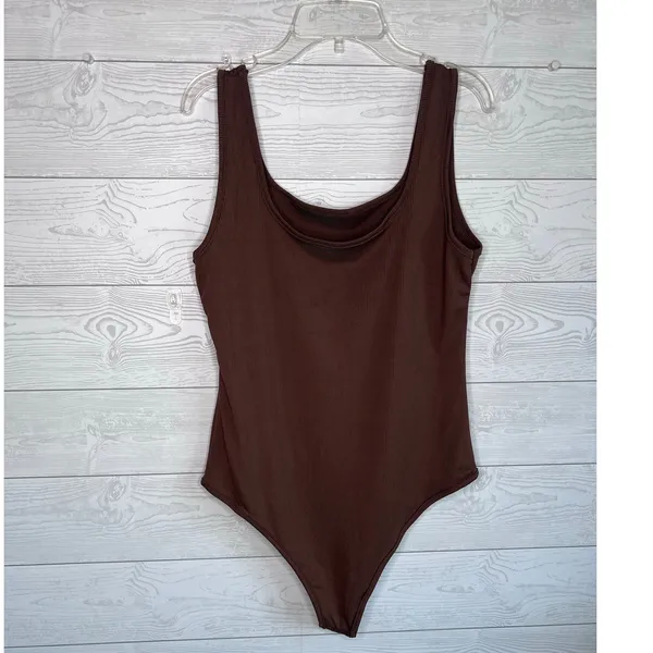 Brown ribbed tank shapewear bodysuit square neck Size XL - Image 2