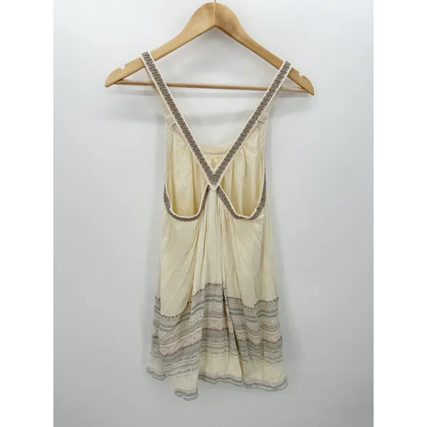 Ecote Women Small Cream Boho Dress Mini Frock Embroidered‎ Racerback Rayon - Image 2