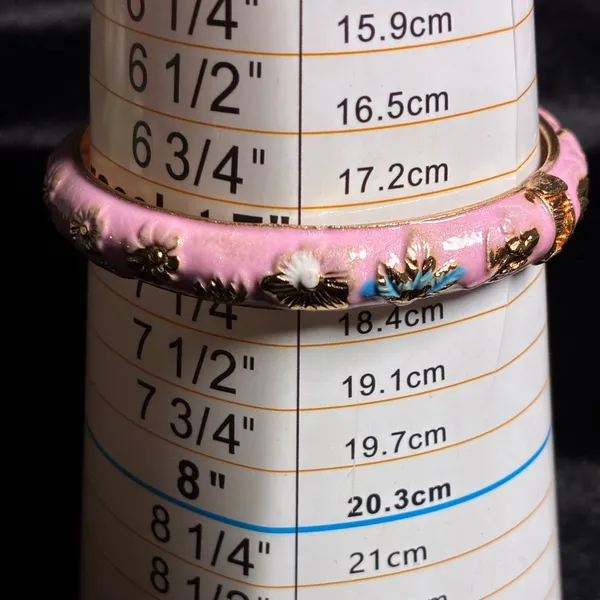 Pink and Gold Floral Bangle Bracelet 7” - Image 3