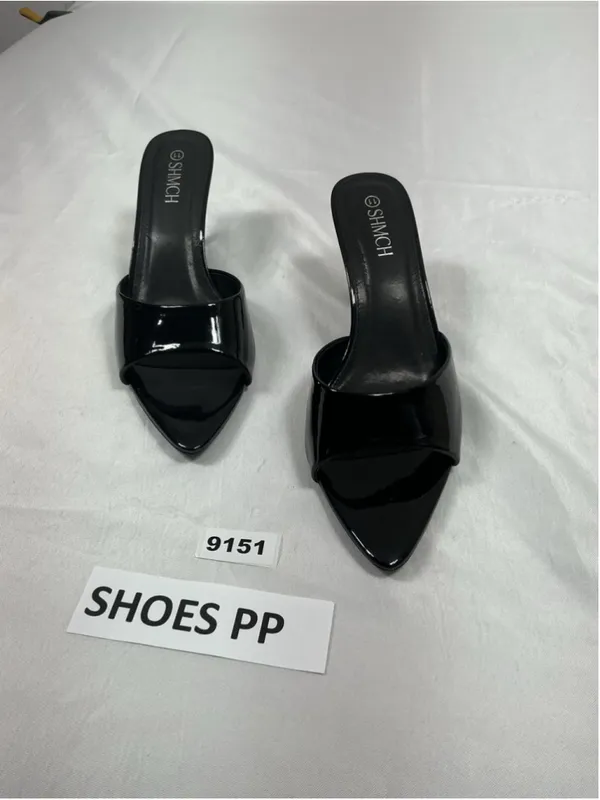 Womans Excellent Shmch Slip On Stiletto Mules Size 11 Black Open Pointed Toe - Image 3