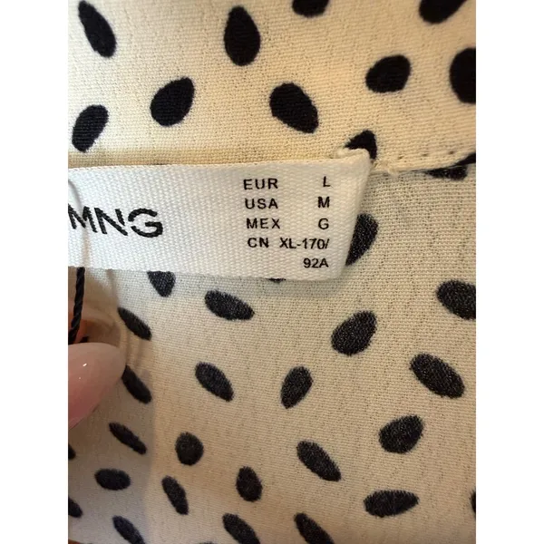 MNG Mango Jumpsuit Women Medium Cream Black Dot NWOT Wide Leg Pocket Preppy - Image 12