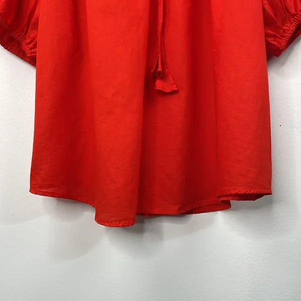 Knox Rose Boho Peasant Style with tassel tie orange red Puffy Sleeves size 2X - Image 8