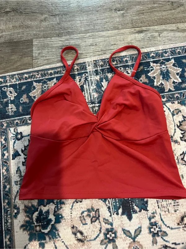 Abercrombie Twist Front Spaghetti Strap Crop Top - Rustic Red - Image 3